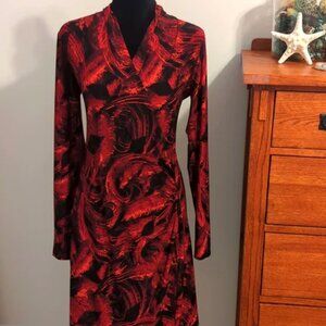 Norma Kamali Long Sleeved Classy Red Feather Print Dress